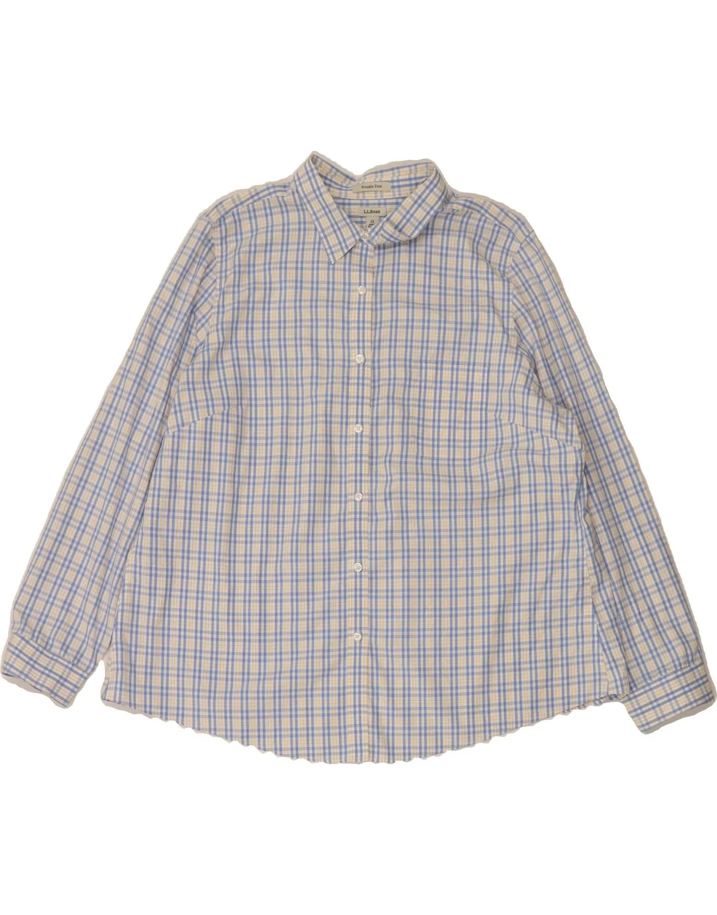 L.L.BEAN Womens Shirt UK 20 2XL Blue Check Cotton Multipocket Style Versatile Outfit