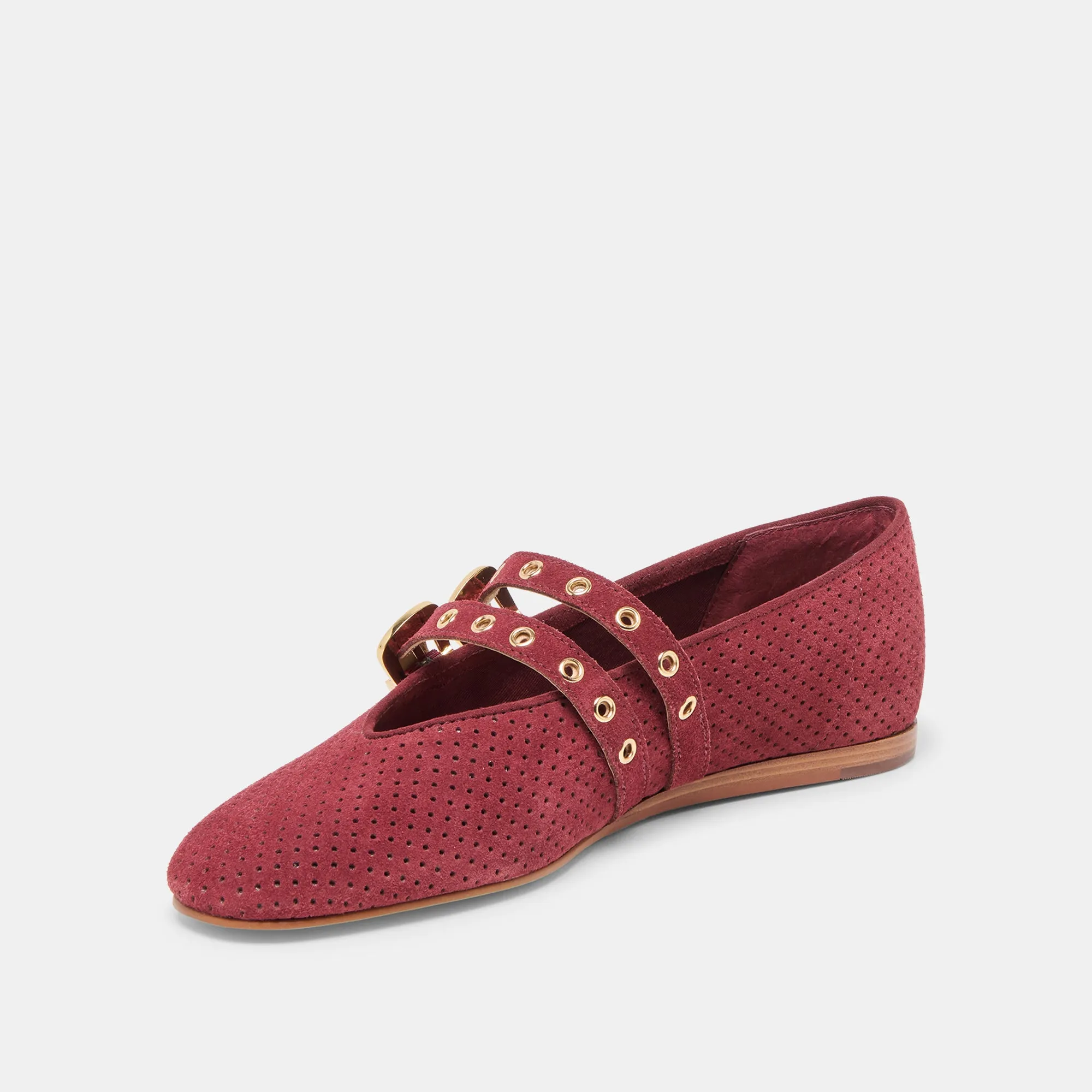 Breathable Step Park Time BAYLEE GROMMET BALLET FLATS OXBLOOD PERFORATED SUEDE