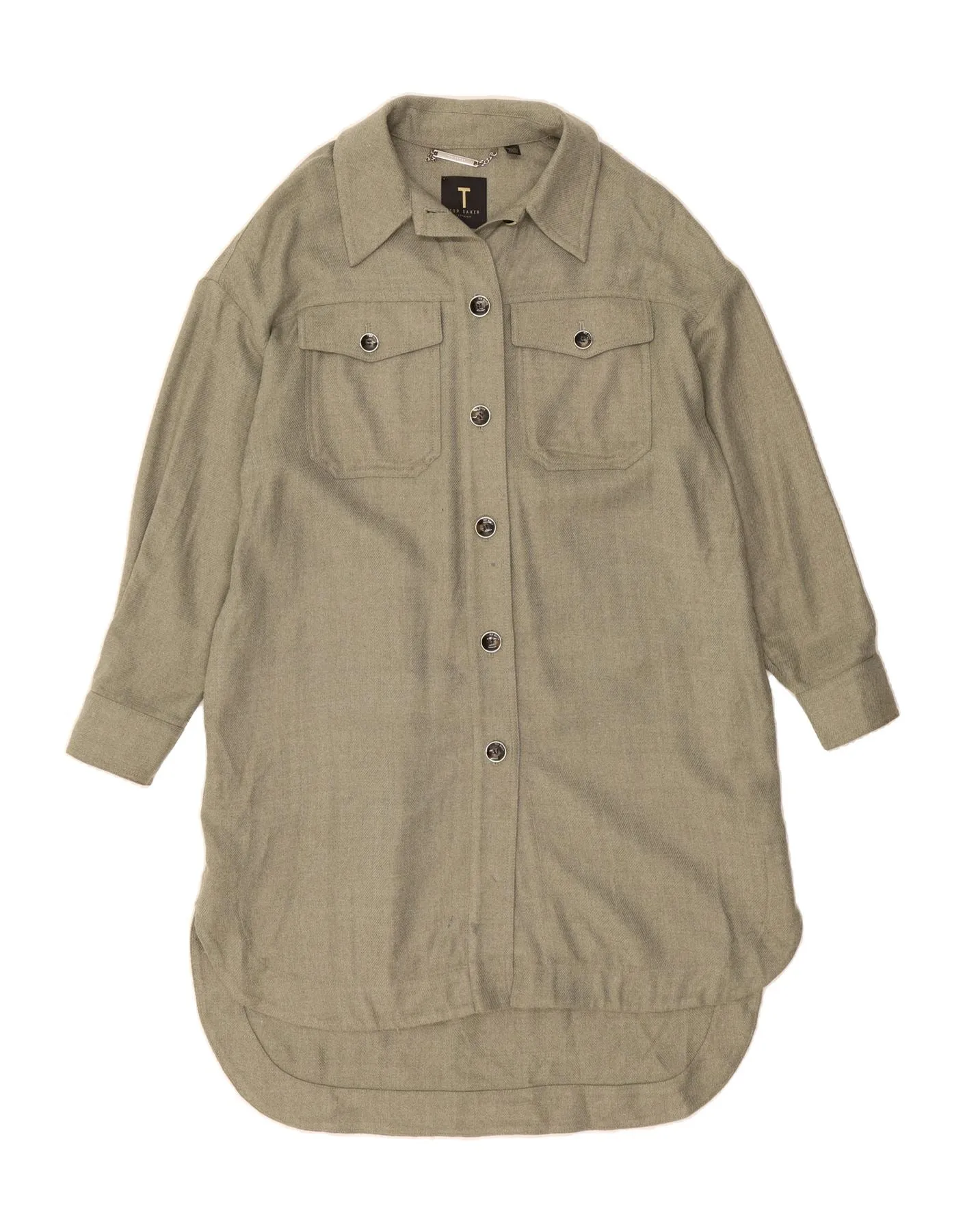 TED BAKER Womens Shirt Dress Size 3 Medium Khaki Acrylic Wrinkle Resistant Material Spring Break