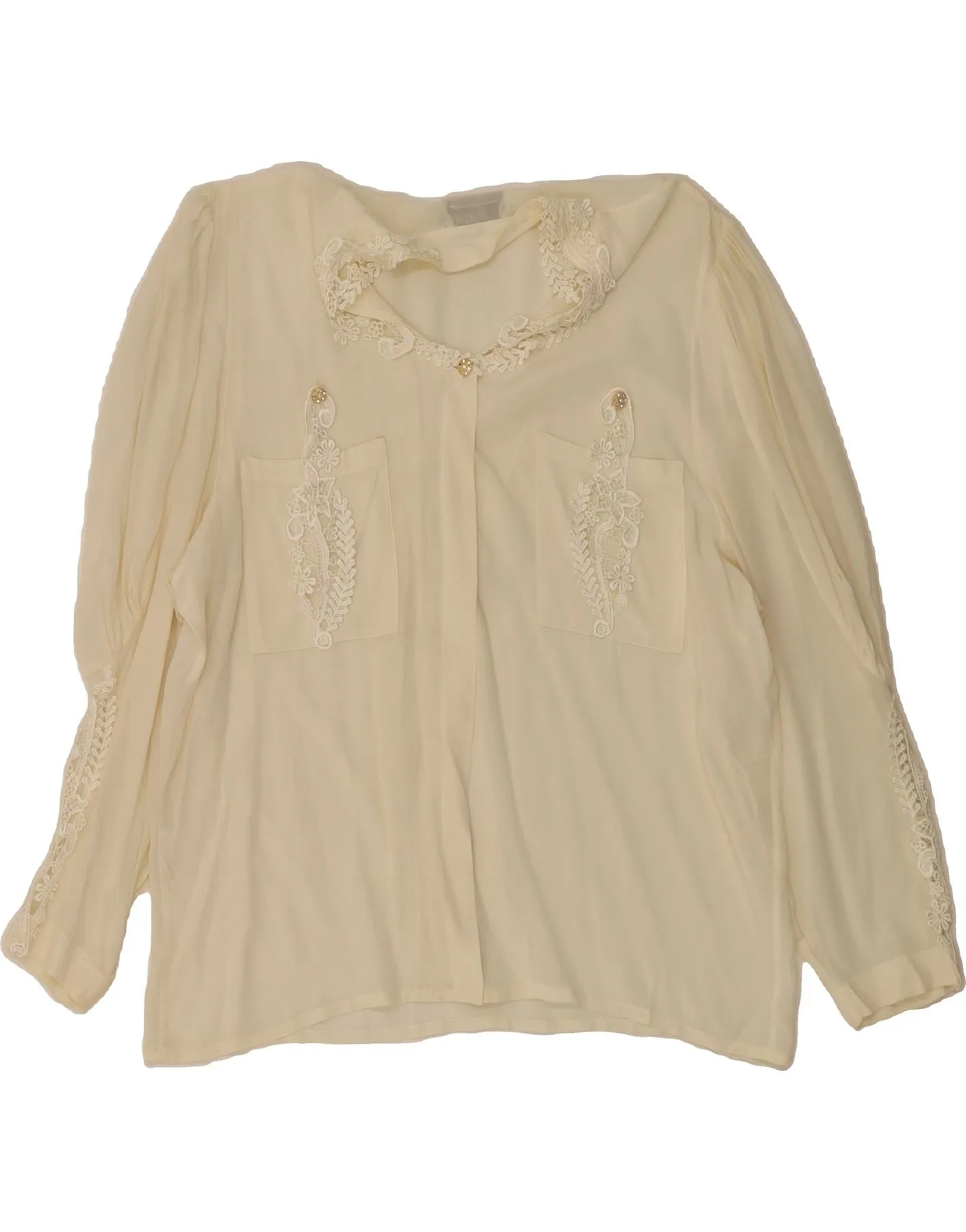 VINTAGE Womens Shirt Blouse IT 48 XL Off White Silk Casual Sophistication All-day Comfort