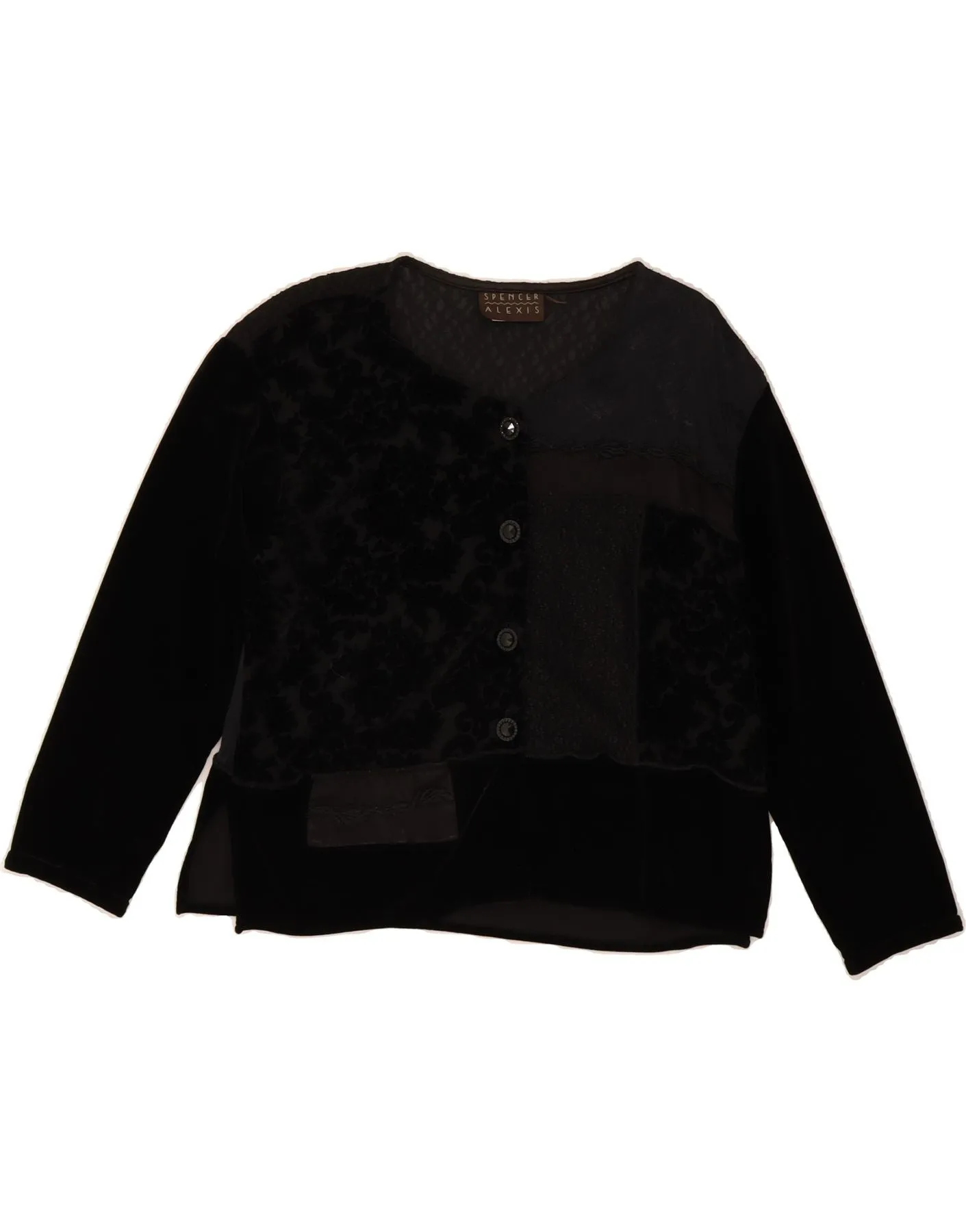 Fitted Silhouette Graphic Art SPENCER ALEXIS Womens Shirt Blouse UK 12 Medium Black Patchwork