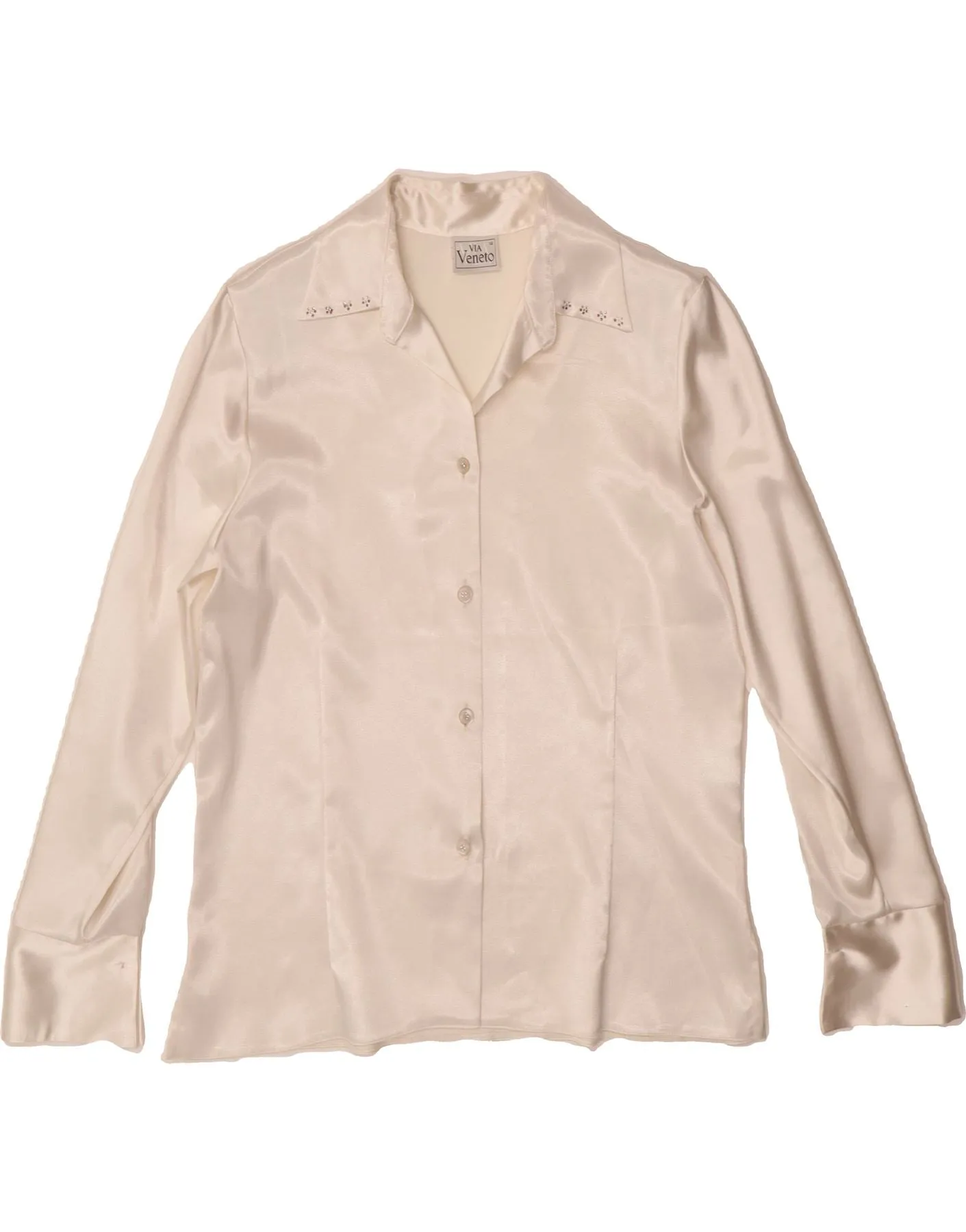 VIA VENETO Womens Shirt Blouse UK 12 Medium Off White Polyester Designer Touch