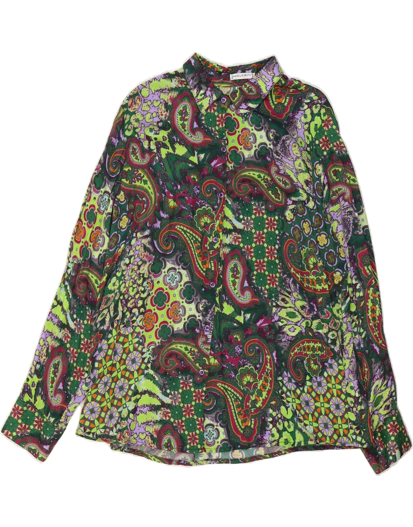 Premium Finish Cruise Collection GUERINI Womens Shirt UK 20 2XL Green Paisley Viscose