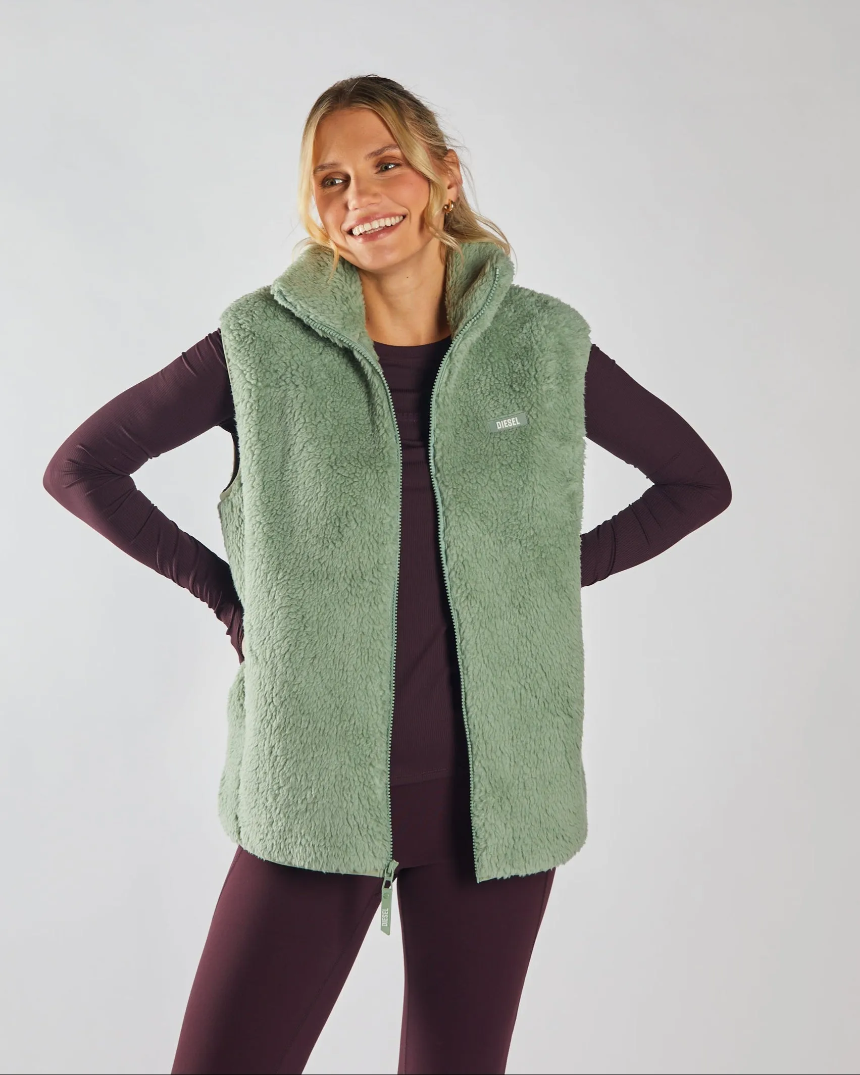 Weekend Wear Casual Chic Sia Fleece Gilet Moss Green