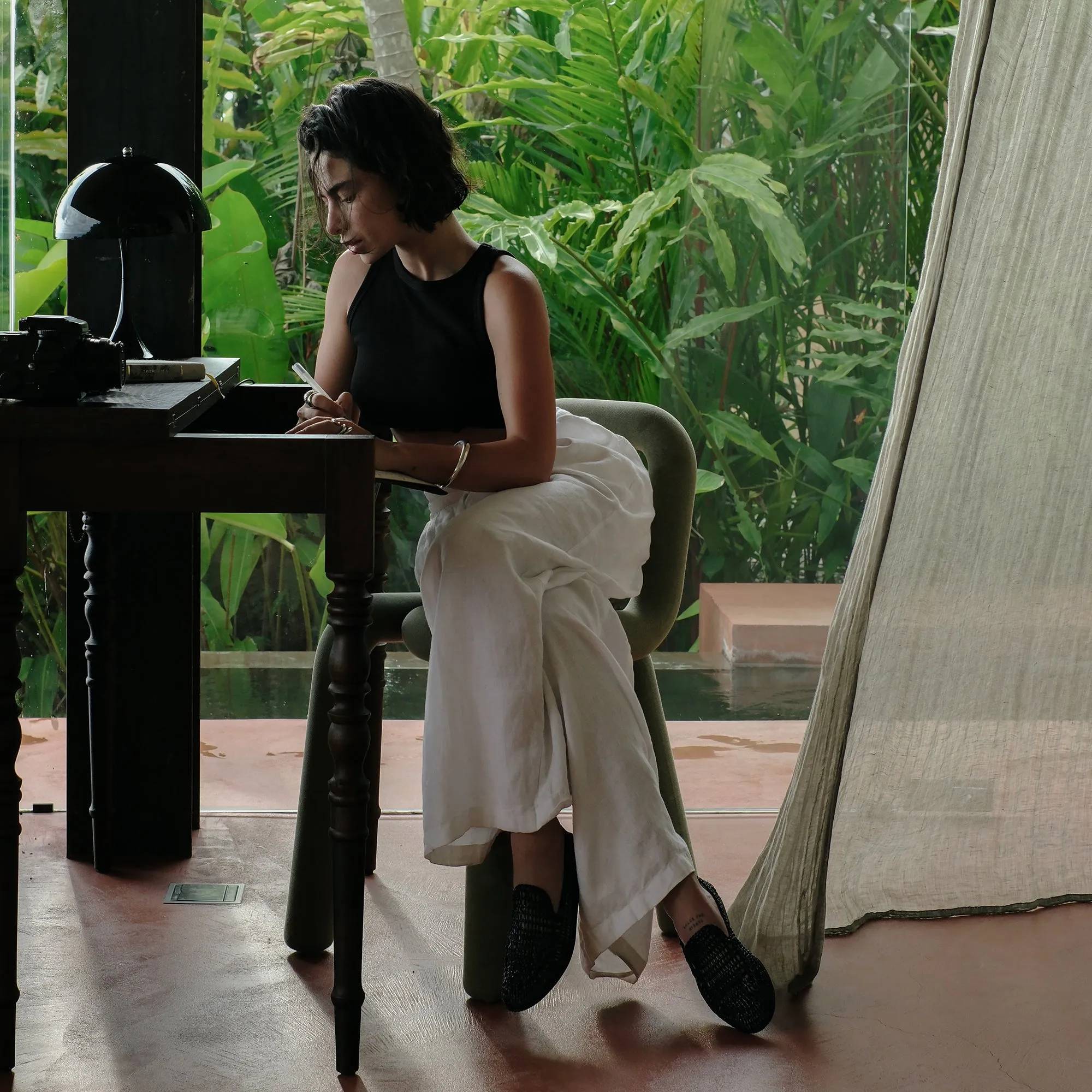 Japan Chic Leather Material ARMOND FLATS BLACK WOVEN LEATHER