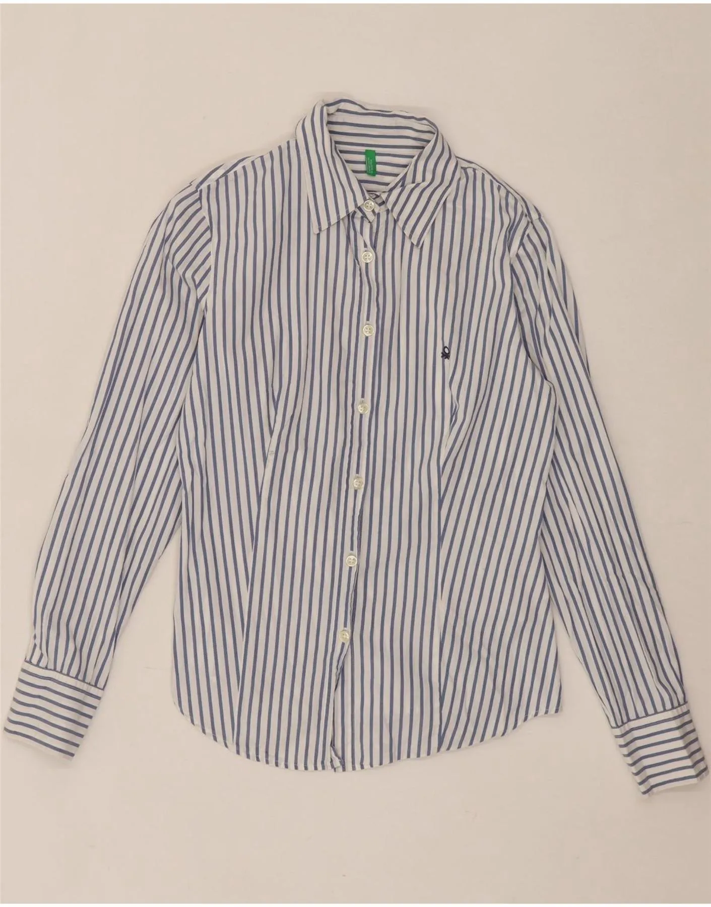 Lightweight Feel BENETTON Womens Shirt UK 14 Medium Blue Pinstripe Cotton
