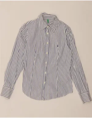 Lightweight Feel BENETTON Womens Shirt UK 14 Medium Blue Pinstripe Cotton