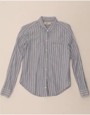 HOLLISTER Womens Shirt UK 10 Small Blue Striped Cotton Solid Color
