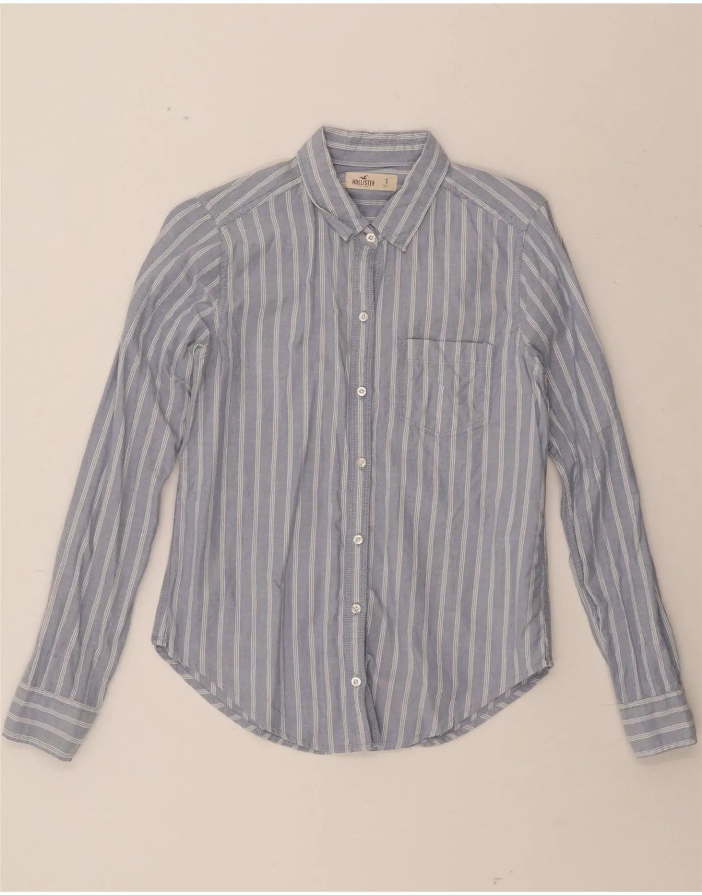 HOLLISTER Womens Shirt UK 10 Small Blue Striped Cotton Solid Color