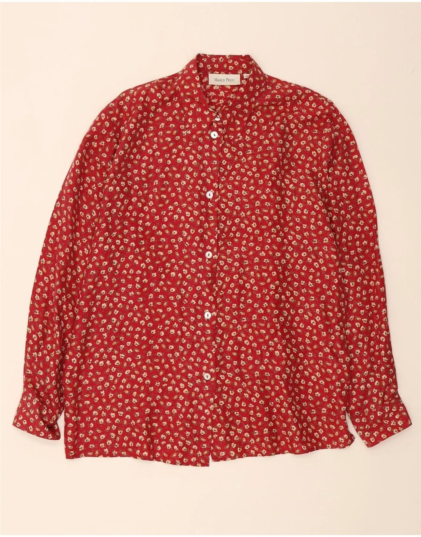 MARCO PECCI Womens Shirt EU 40 Medium Red Floral Silk Corporate Event