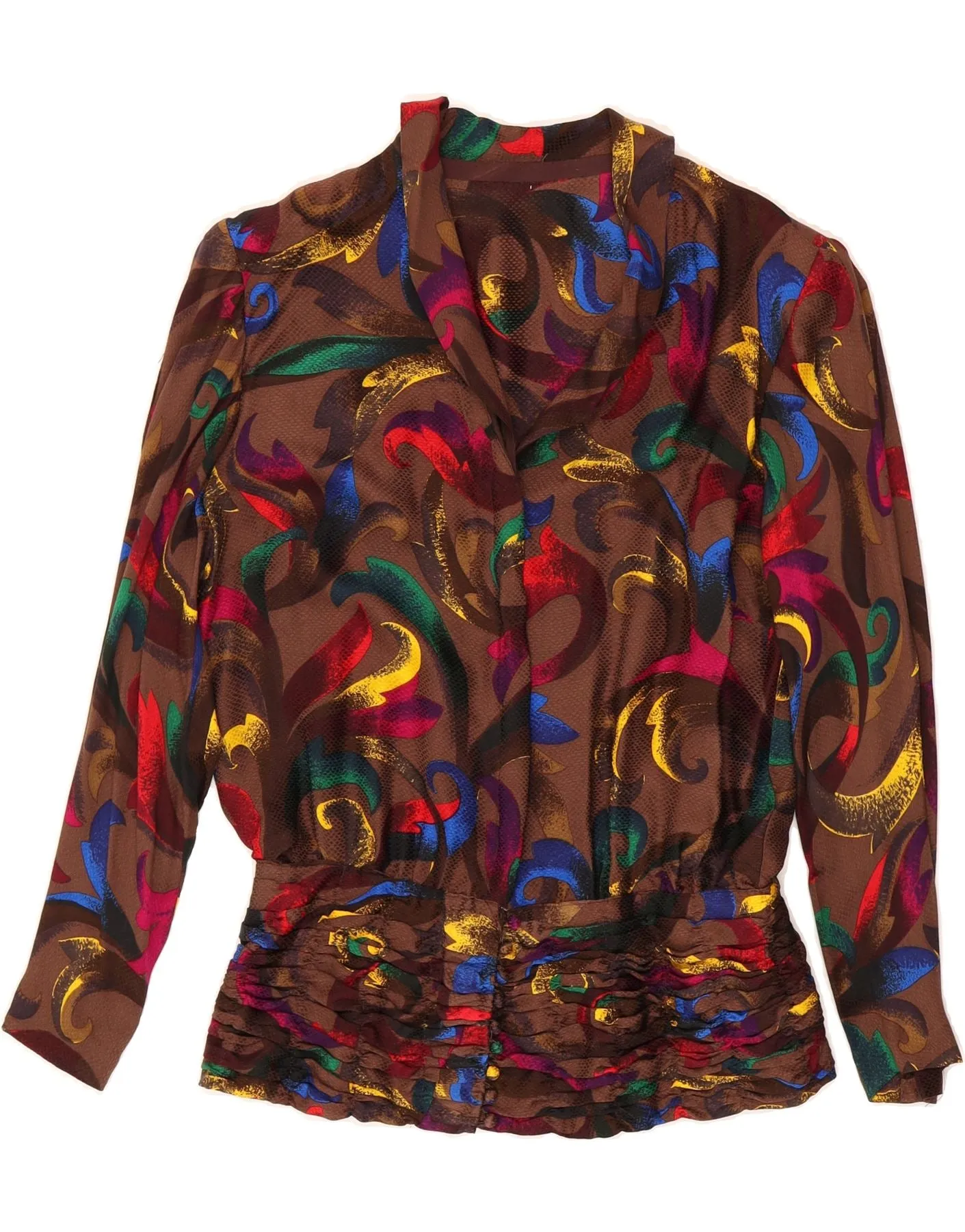 VINTAGE Womens Shirt Blouse UK 16 Large Brown Floral Sustainable Material Errand Ready