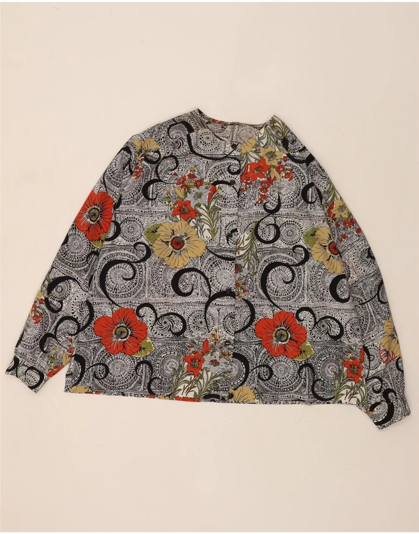 Relaxed Silhouette VINTAGE Womens Shirt Blouse UK 20 2XL Grey Floral