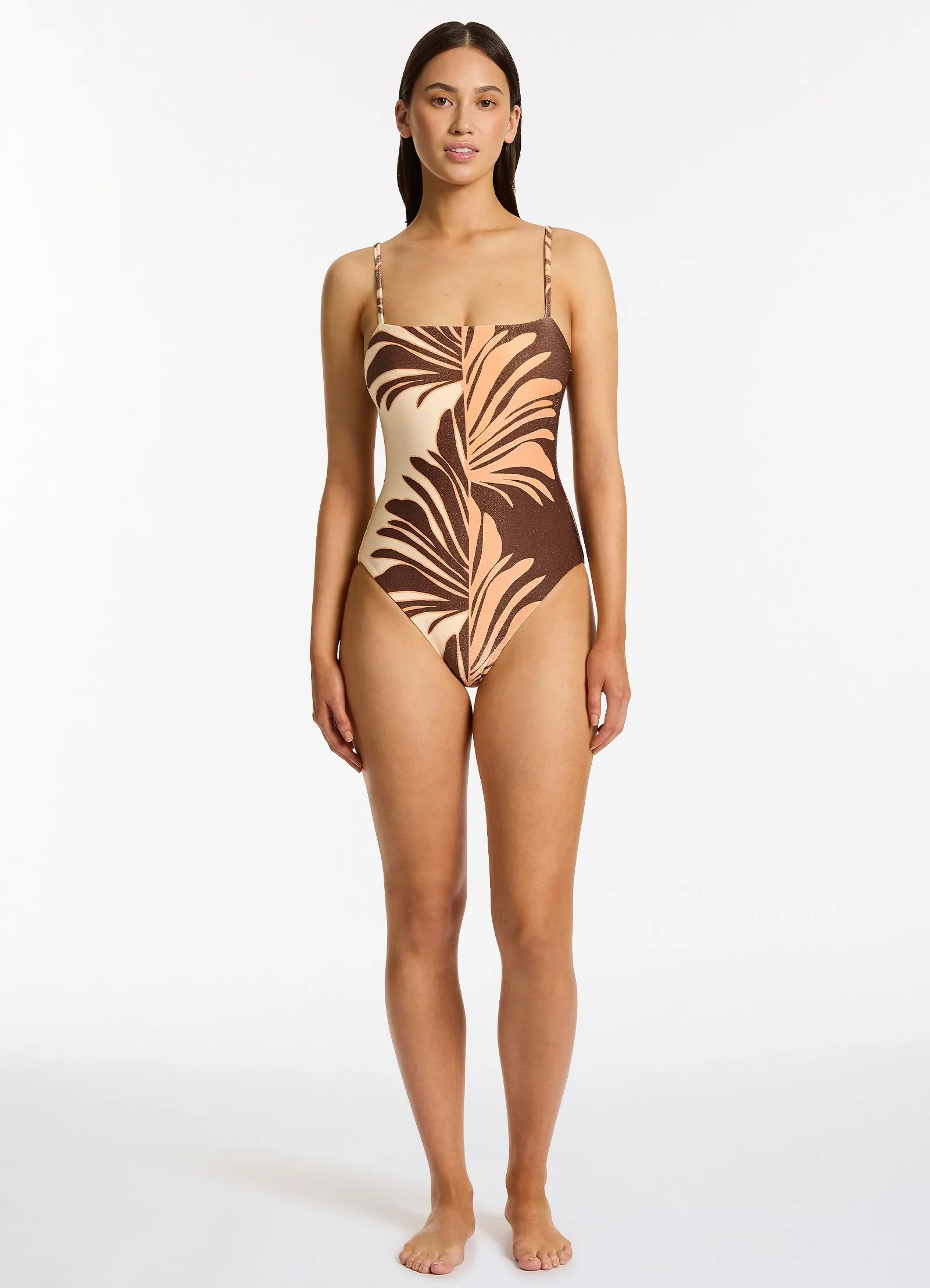 Dahlia Palm Minimal Tank One Piece - Chocolate Sun Protection Wear Back Coverage Design