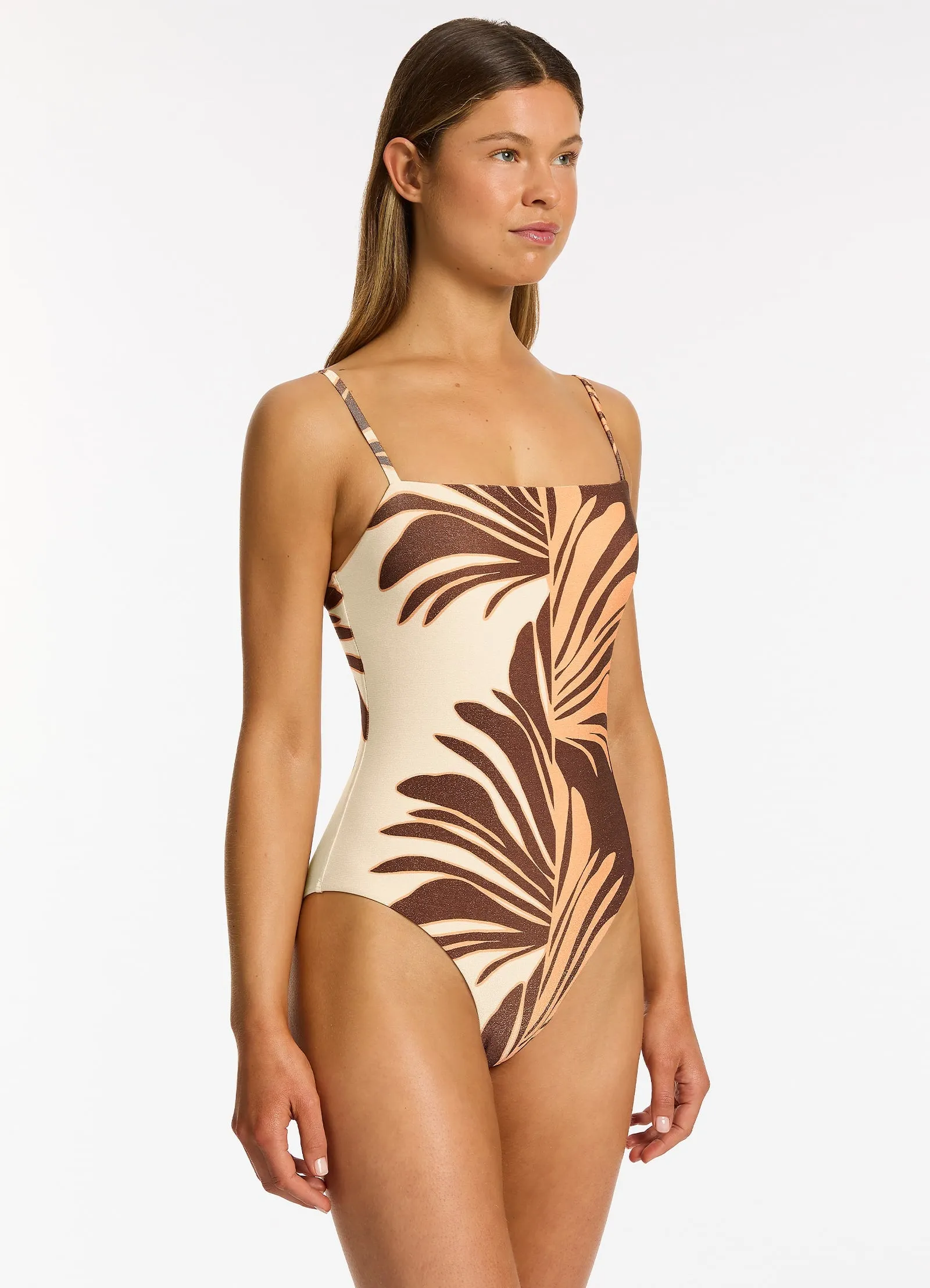 Dahlia Palm Minimal Tank One Piece - Chocolate Abrasion Resistant Surface