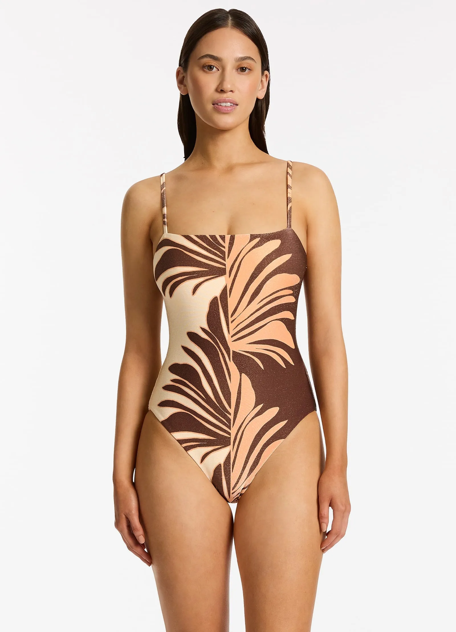 Seasonal Pick Tagless-Comfort Dahlia Palm Minimal Tank One Piece - Chocolate