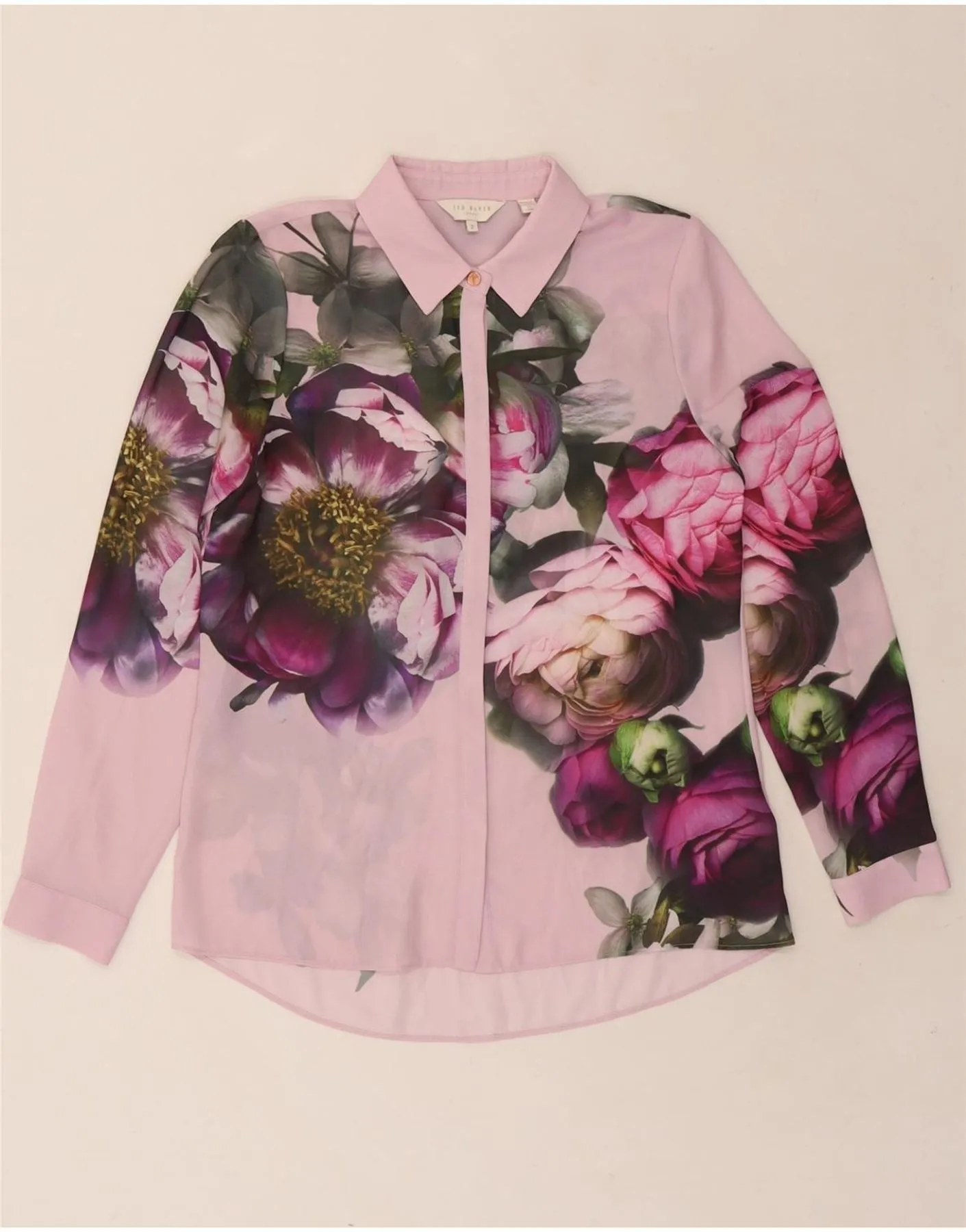 TED BAKER Womens Shirt Blouse Size 2 Small Pink Floral Polyester mix and match