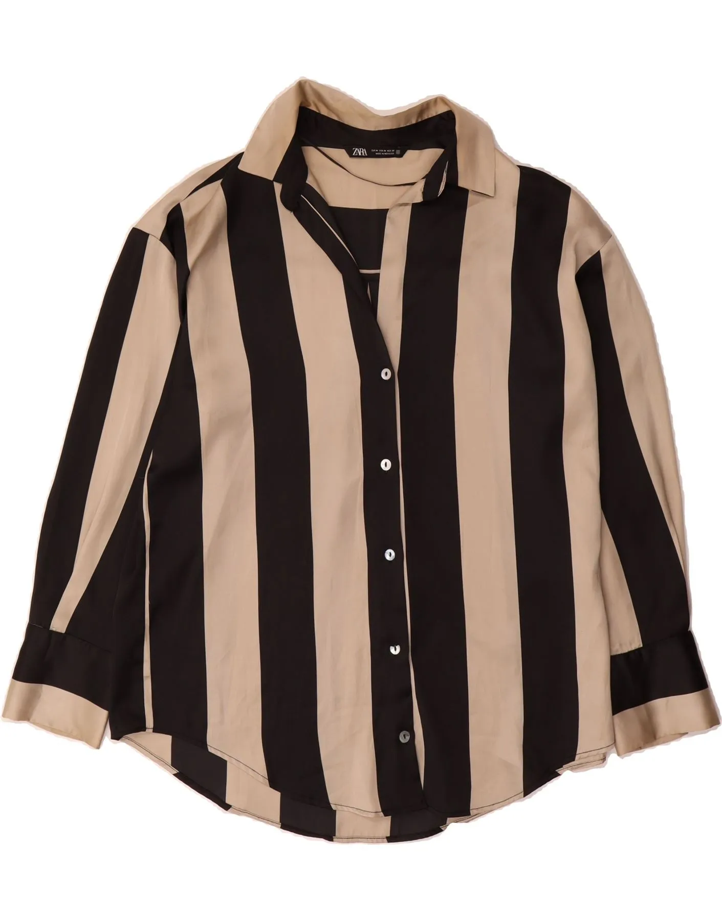 Tropical theme All Purpose Weave Design ZARA Womens Shirt Blouse UK 12 Medium White Striped Polyester