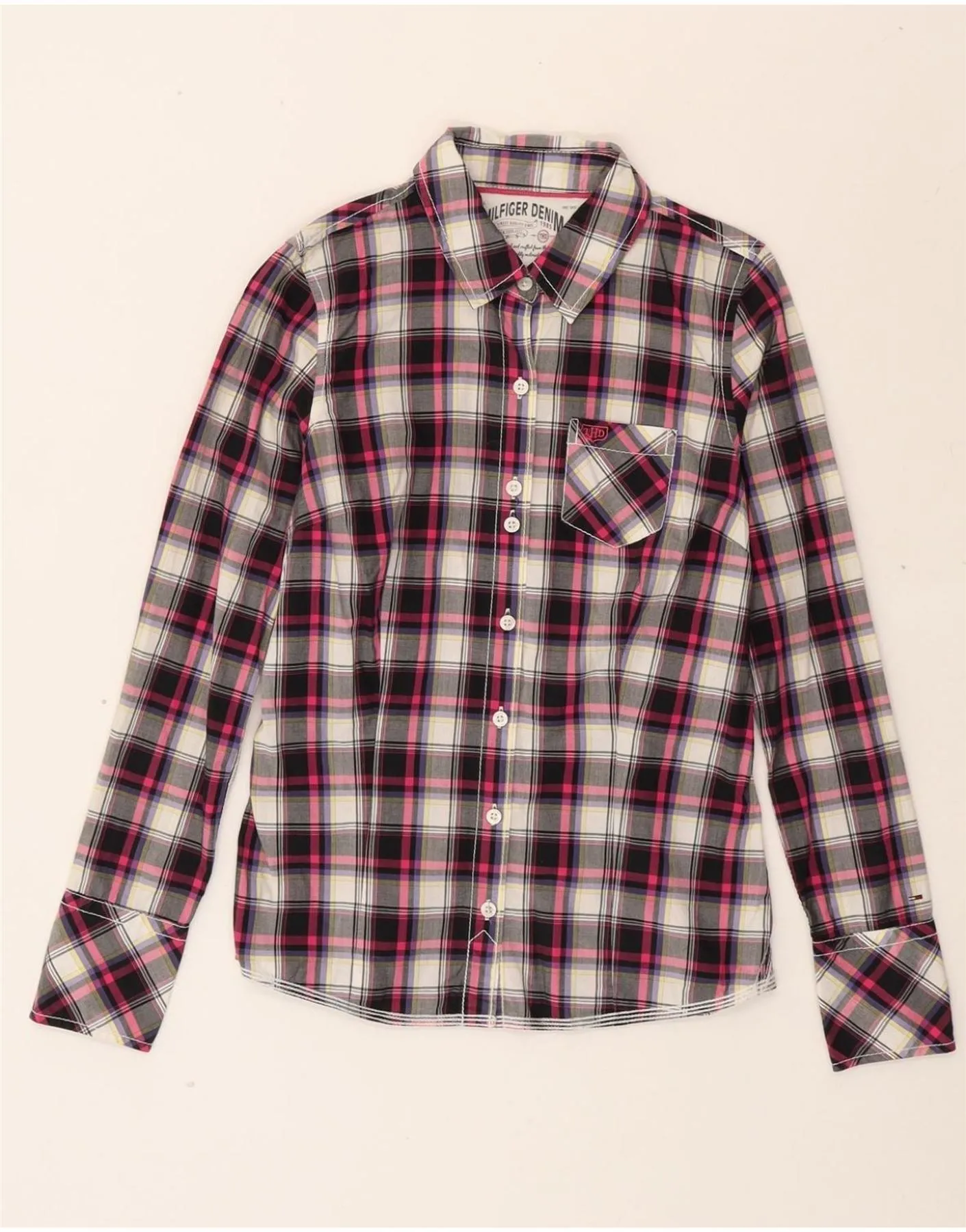 TOMMY HILFIGER Womens Shirt UK 10 Small Multicoloured Check Cotton Personalized Touch Hypoallergenic Lining