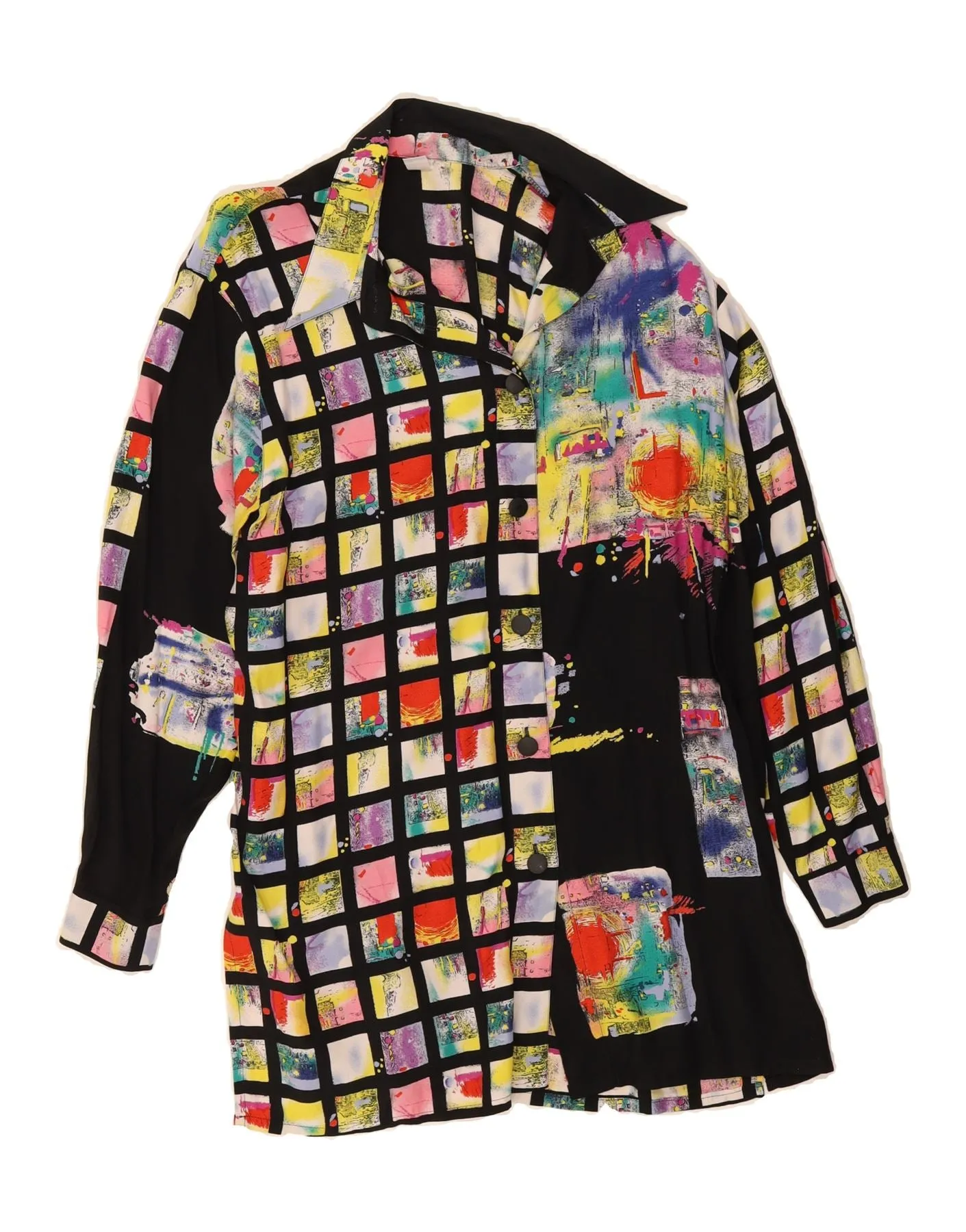 TRU Womens Shirt Dress EU 42 Large Black Check Viscose Ventilated Back Panel