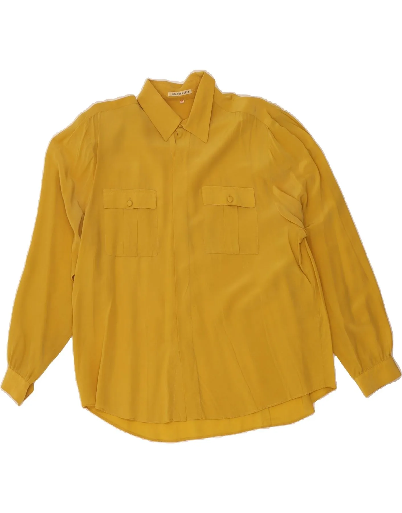 VINTAGE Womens Shirt Blouse EU 40 Medium Yellow Silk Wrinkle-Resistant
