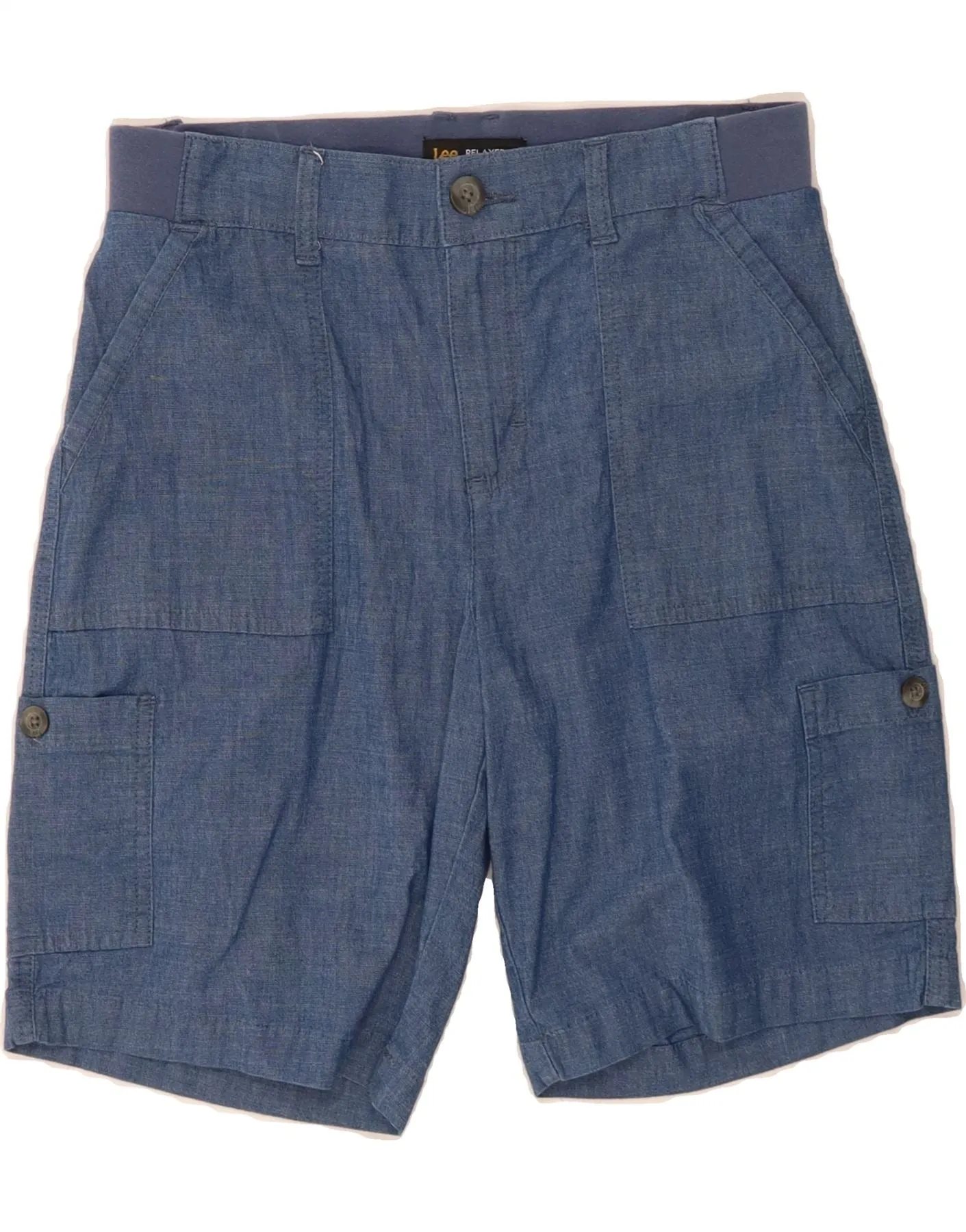 LEE Womens Mid Rise Relaxed Fit Cargo Shorts US 4 Small W28  Navy Blue color block Team Building