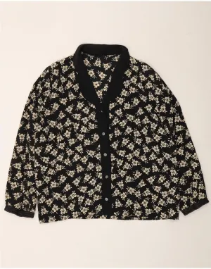 VINTAGE Womens Shirt Blouse UK 18 XL Black Floral Geometric Pattern
