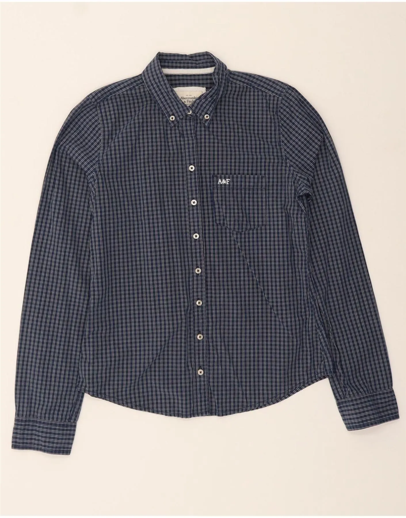 Lightweight Weave Compact Fold Design ABERCROMBIE & FITCH Womens Shirt UK 12 Medium Navy Blue Check Cotton