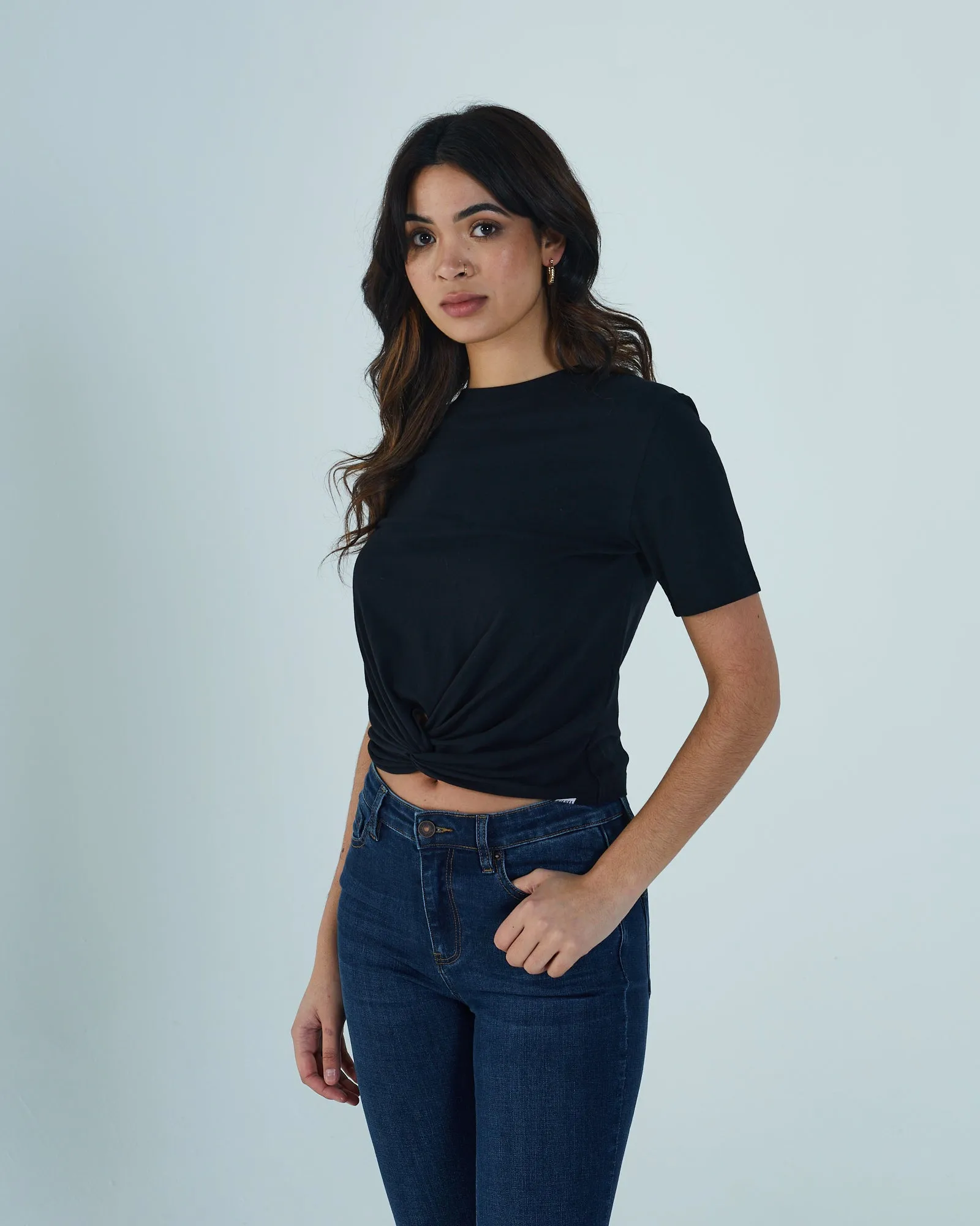 Multi Panel Design Scoop neck femininity Greer Tee Black