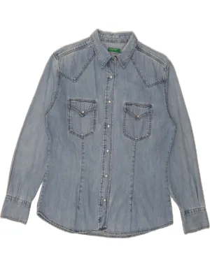 BENETTON Womens Denim Shirt IT 46 Large Blue Cotton Raw edge Odor control