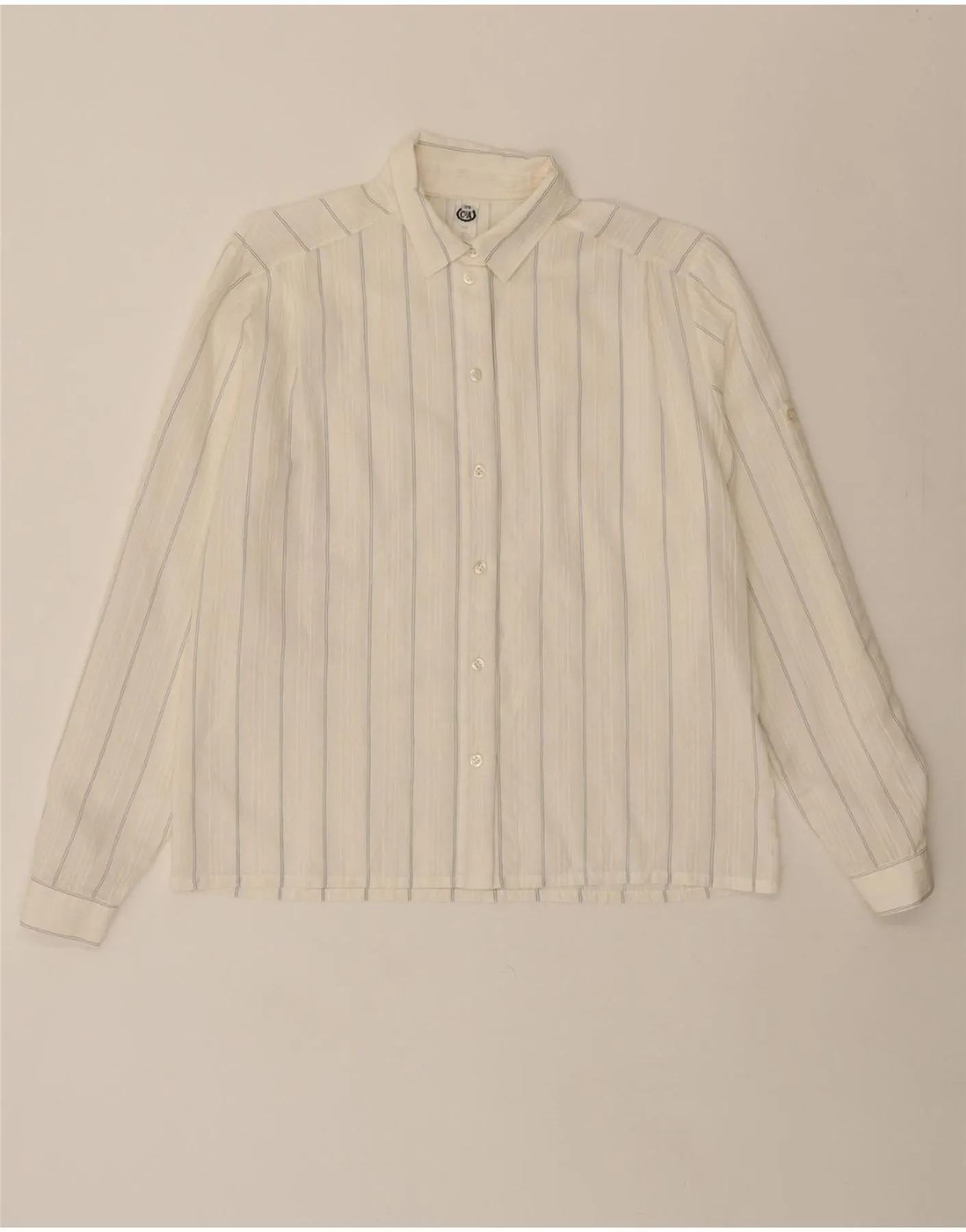 Festival Outfit Tailored Cut C&A Womens Shirt Blouse EU 38 Medium White Striped Viscose