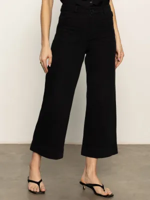 wrinkle free Soft Marine Wide Leg Standard Rise Crop Pant Black