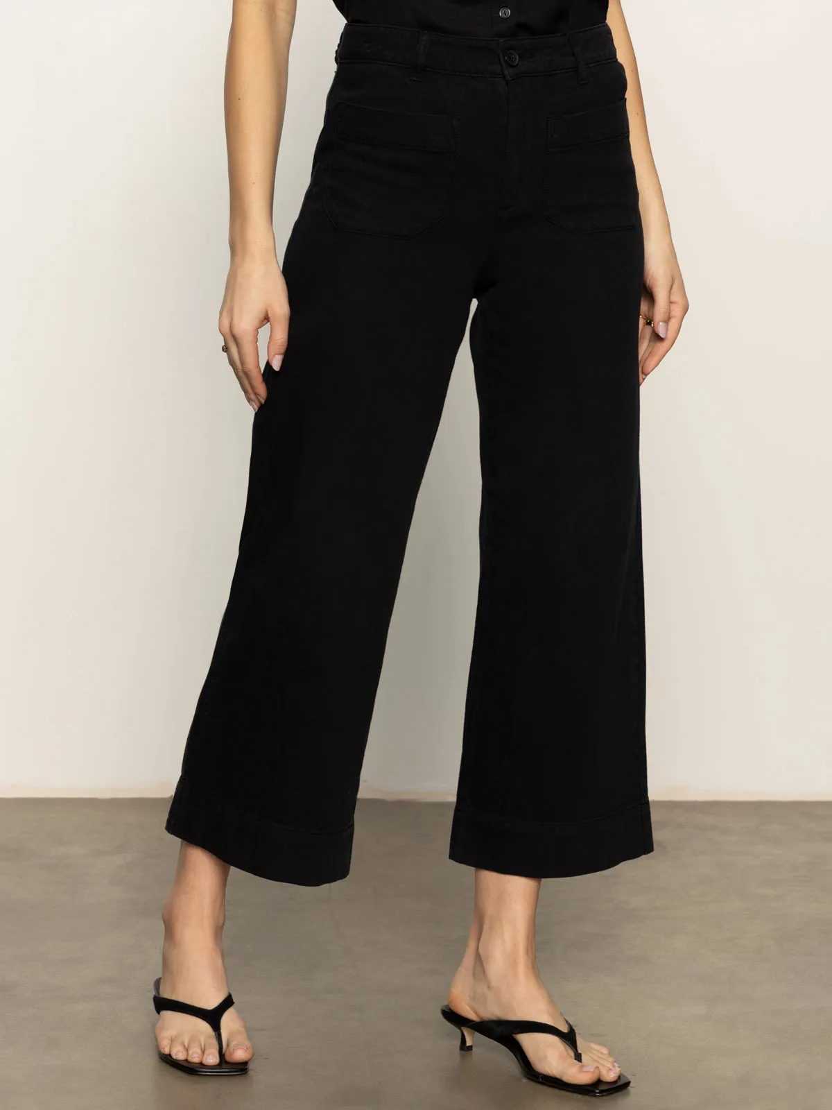 wrinkle free Soft Marine Wide Leg Standard Rise Crop Pant Black