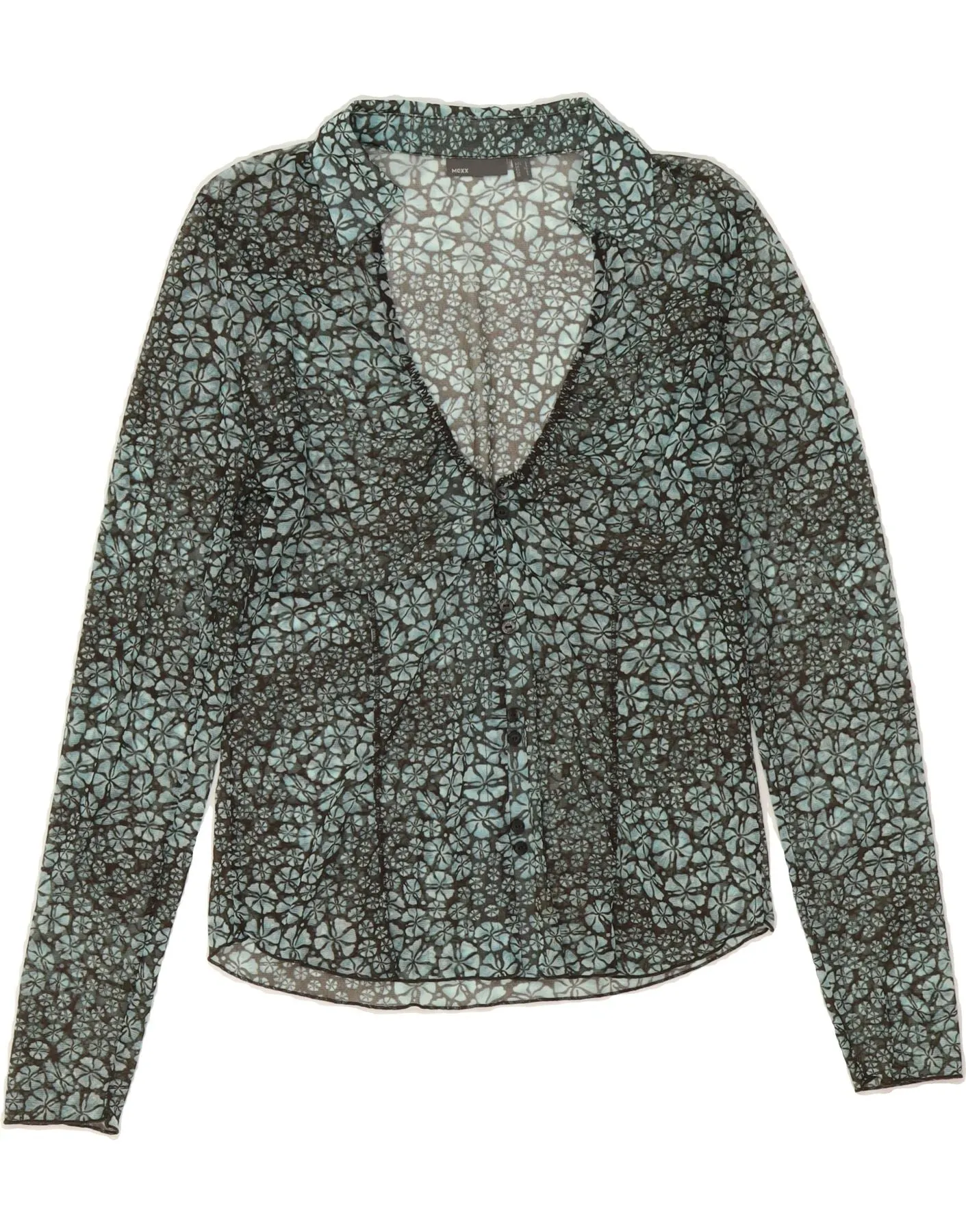 MEXX Womens Shirt Blouse UK 14 Large Blue Floral Earthy Palette