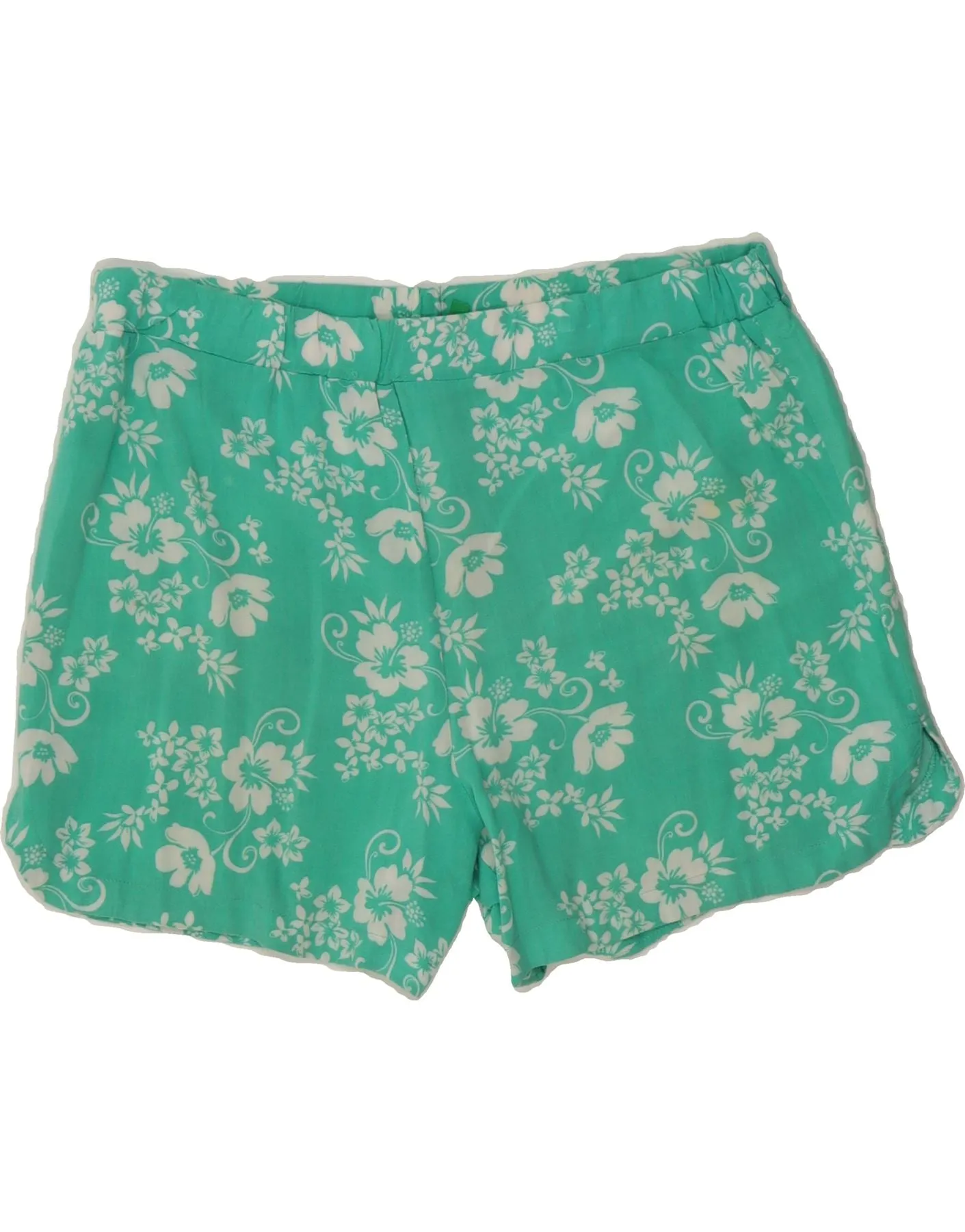 BENETTON Womens Casual Shorts XL W36 Green Floral Viscose Spring Trend