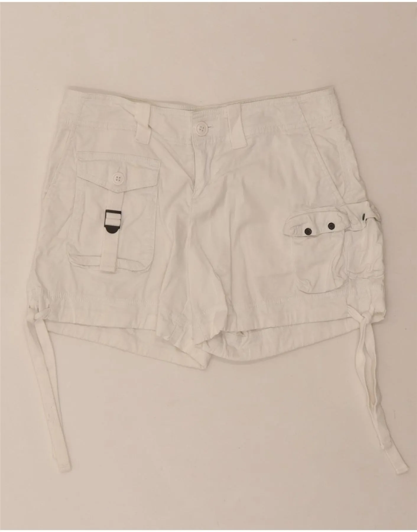 BENETTON Womens Low Waist Cargo Shorts IT 38 XS W30  White Cotton Subtle Print Errand Ready