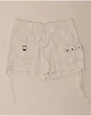 BENETTON Womens Low Waist Cargo Shorts IT 38 XS W30  White Cotton Subtle Print Errand Ready