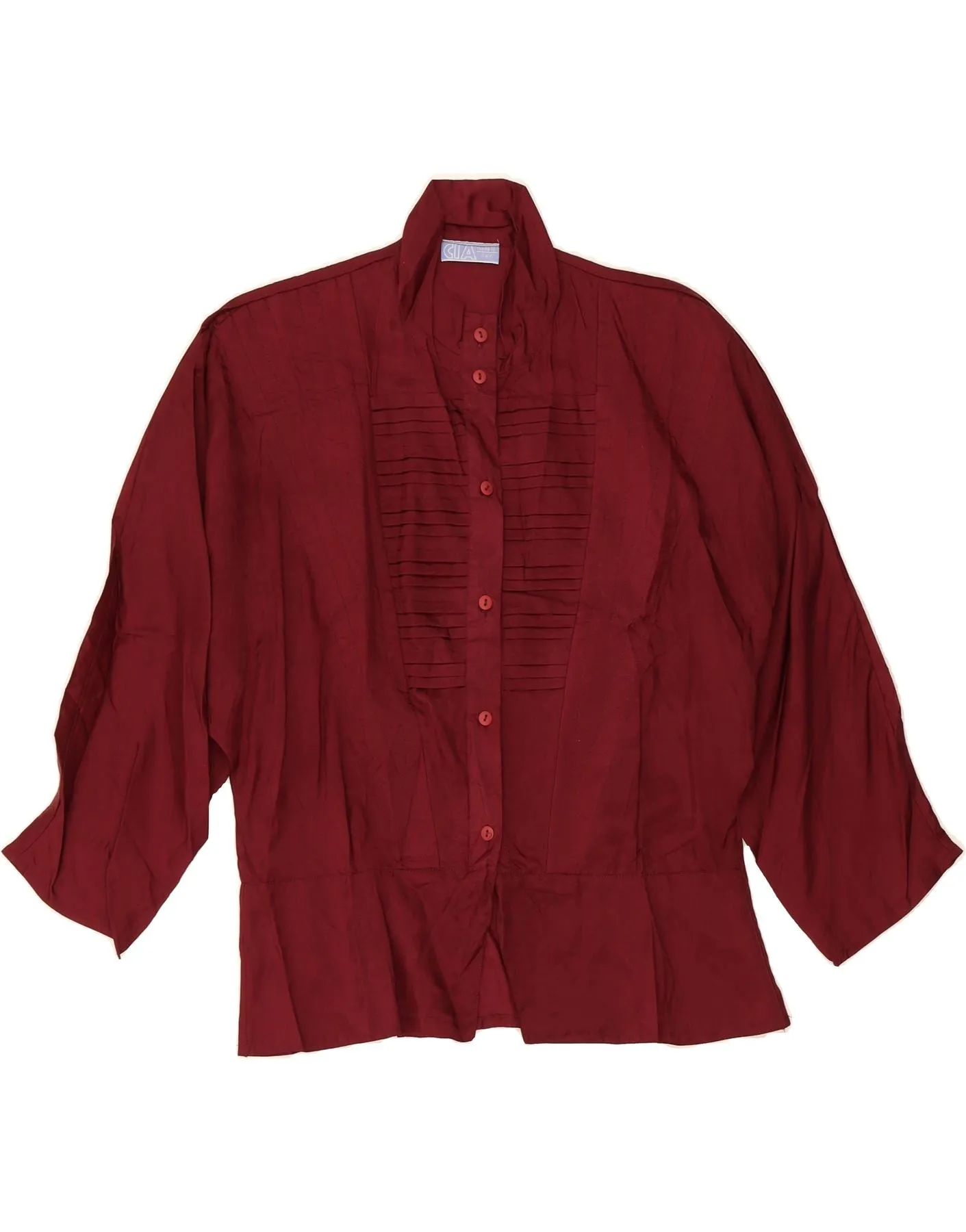 Pre Shrunk Cotton Blend All-Purpose Wear VINTAGE Womens Shirt Blouse UK 14 Medium Burgundy Viscose