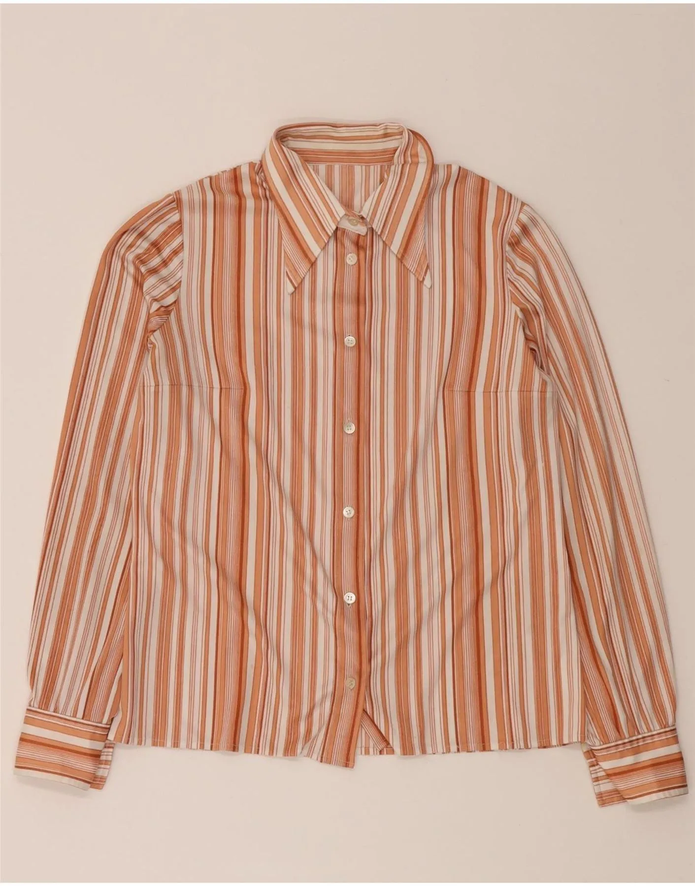 VINTAGE Womens Shirt UK 12 Medium Orange Striped All Day Comfort Tech