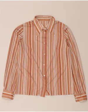 VINTAGE Womens Shirt UK 12 Medium Orange Striped All Day Comfort Tech