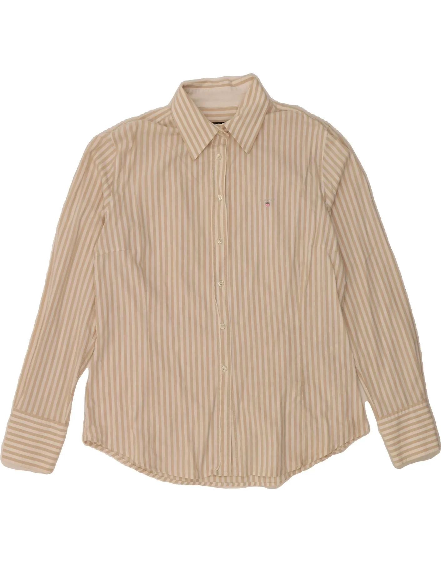 GANT Womens Shirt UK 20 2XL Beige Striped Cotton Sleepwear