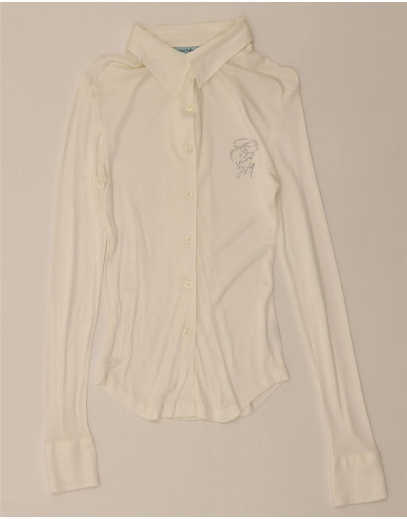 GUESS BY MARCIANO Womens Shirt Blouse US 2 XS White Viscose Trendy Look