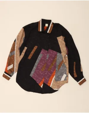 Zip Front VINTAGE Womens Shirt EU 38 Medium Black Geometric Polyester