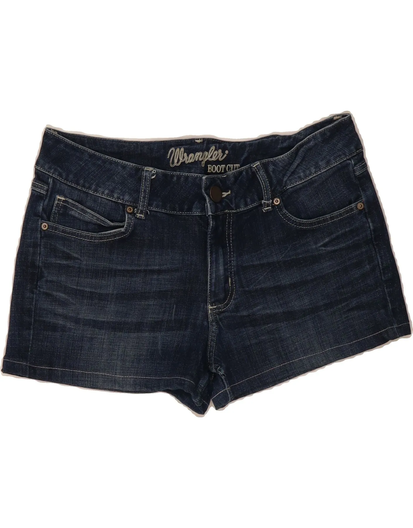 Vibrant Colors Corporate Event WRANGLER Womens Bootcut Denim Shorts Size 13 Large W34 Blue Cotton