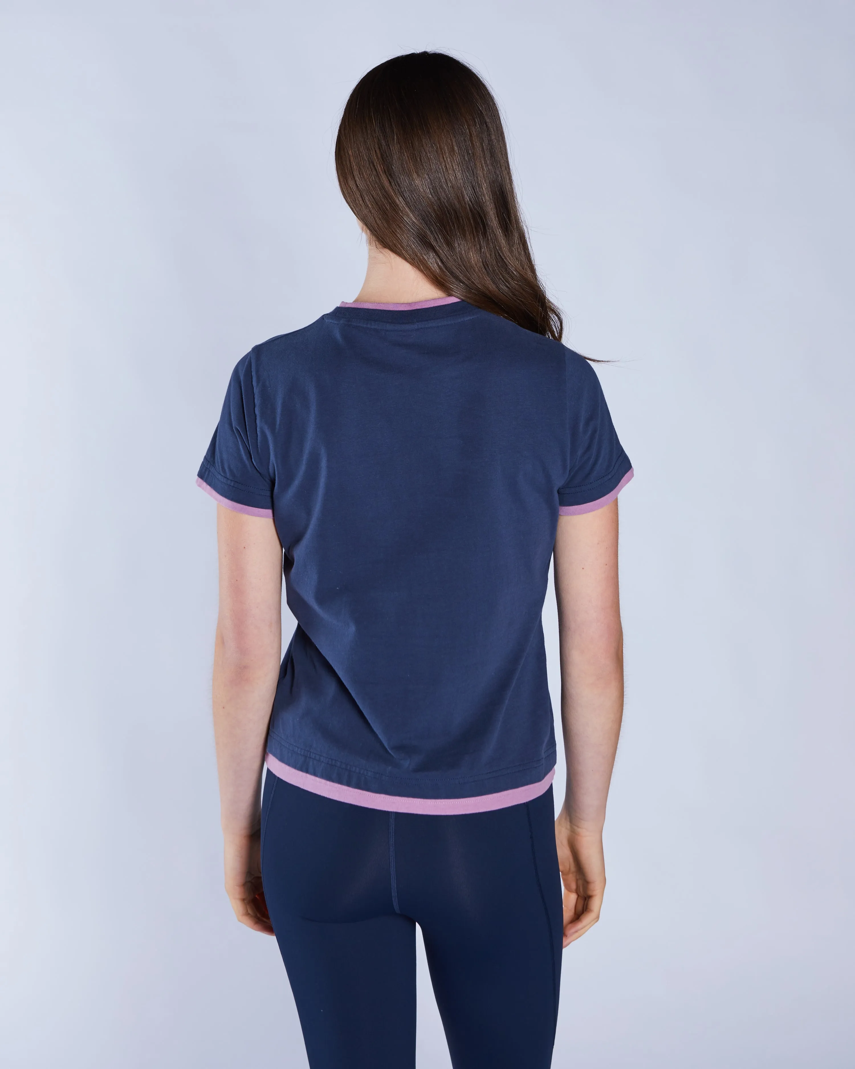 Arlette Tee Navy Blossom Low Impact Processing Fresh Outfit