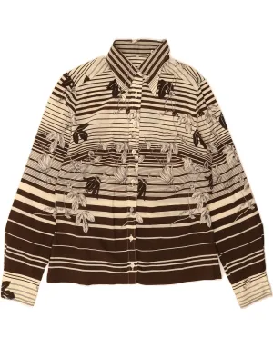 VINTAGE Womens Shirt Blouse IT 44 Medium Brown Floral Polyester Ventilated Back Ergonomic Back Panel