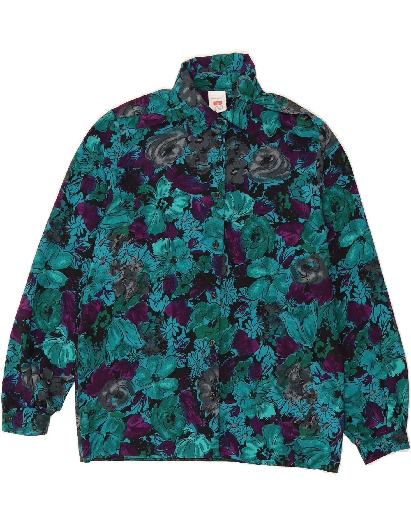 VINTAGE Womens Shirt Blouse UK 12 Medium Turquoise Floral Polyester birthday party