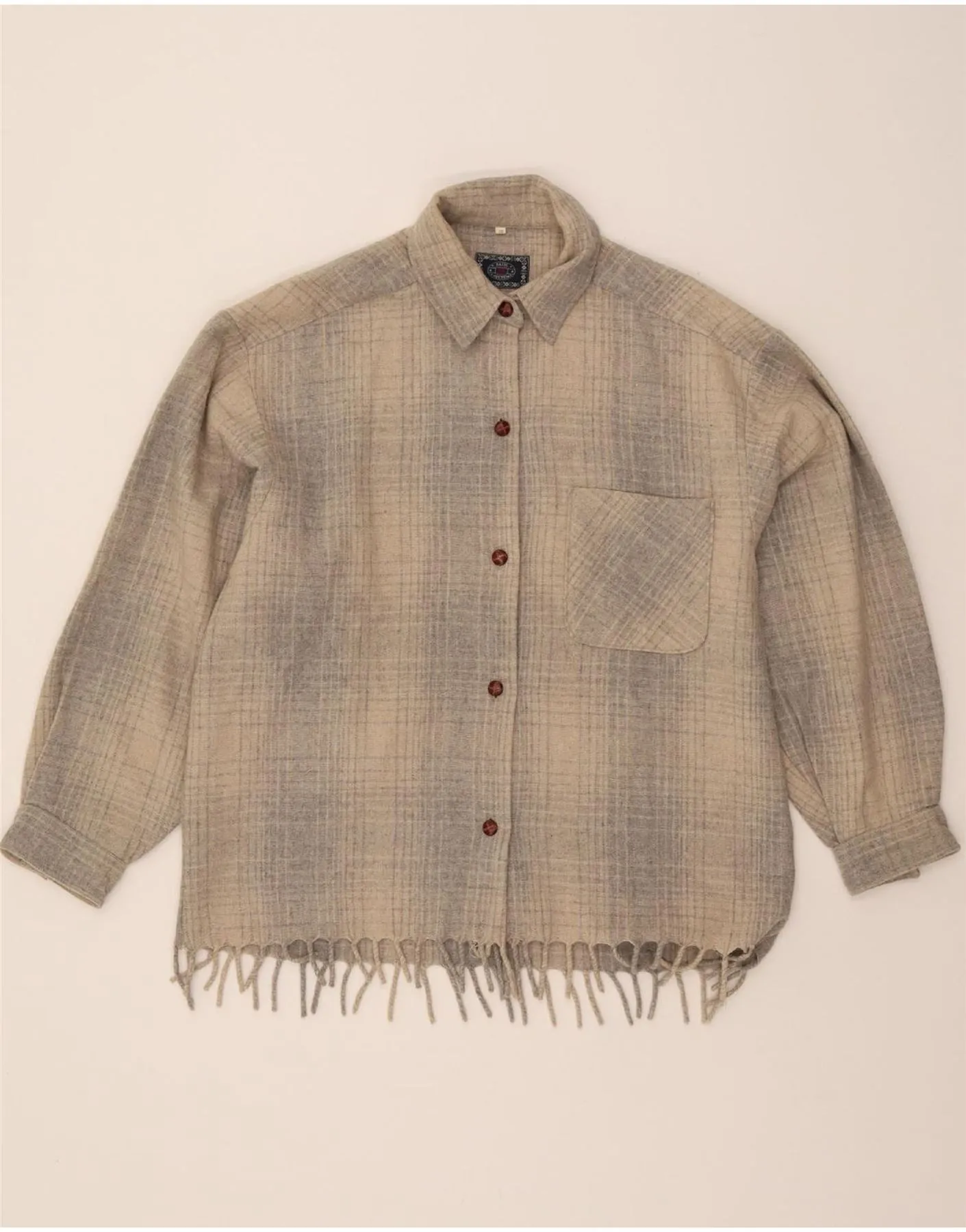 Pure Cotton Rooftop Bar BASIC 3K SYSTEM  Womens Shirt EU 38 Medium Grey Check Wool