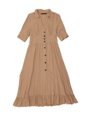 ZARA Womens Shirt Dress UK 10 Small Beige Smooth Finish