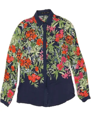 MASSIMO DUTTI Womens Shirt Blouse EU 36 XS Navy Blue Floral Silk Quick-Dry
