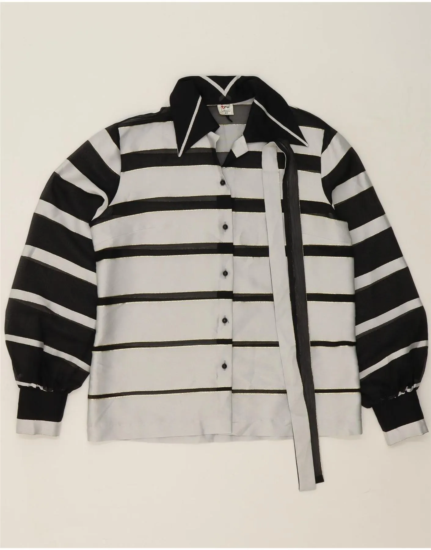 TRU Womens Shirt Blouse EU 42 Large Grey Striped Polyester Moisture wicking Ombre look